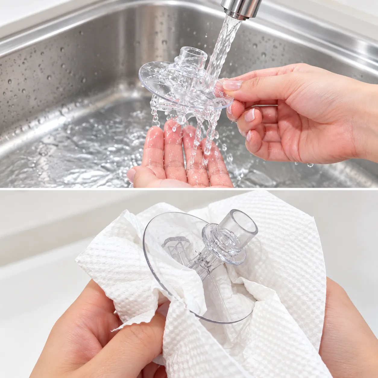Suifeelのエアアウトレットを水洗いして清掃する様子