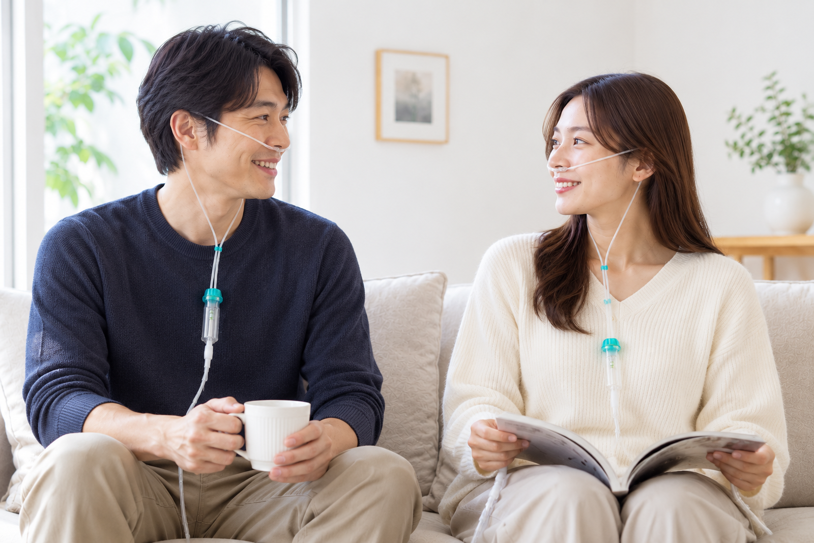 2人同時吸入専用カニューレを使用しているイメージ