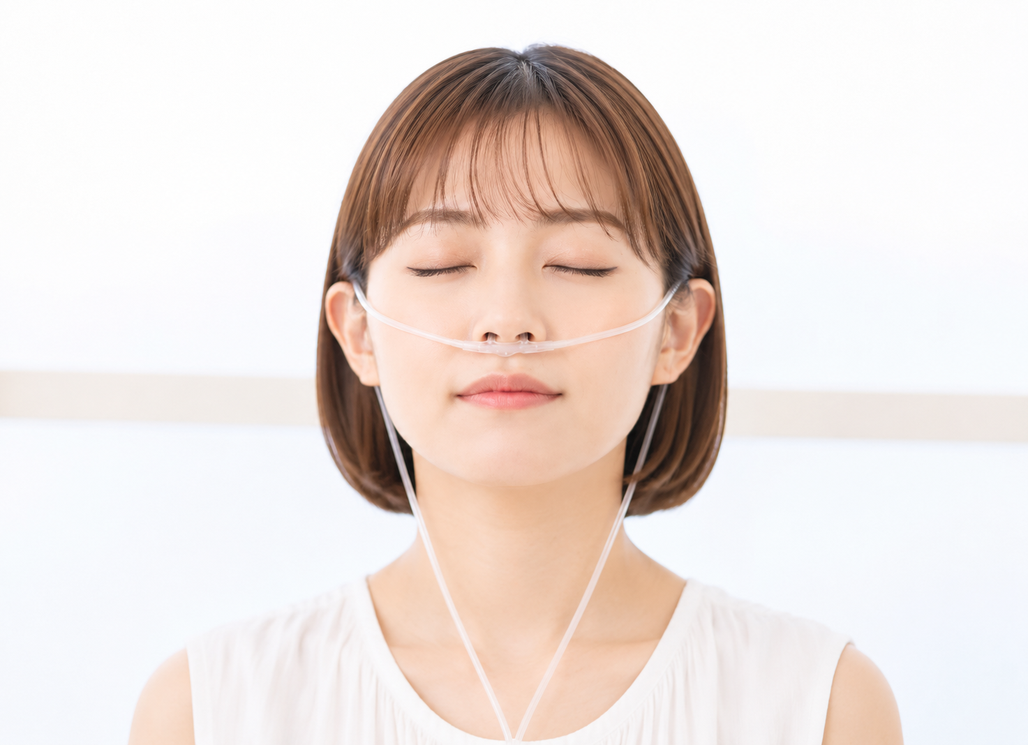 水素吸入している女性
