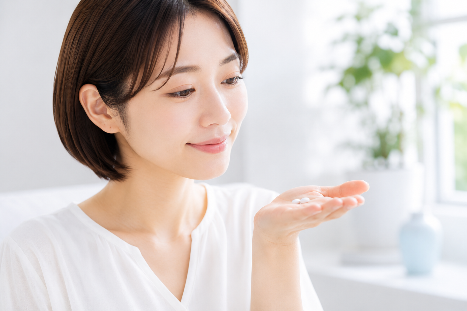 水素サプリを手にする女性